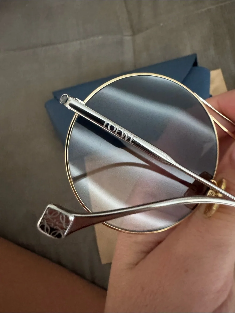 Loewe Blue Pebbled Leather Sunglasses Case with Gold Clip
